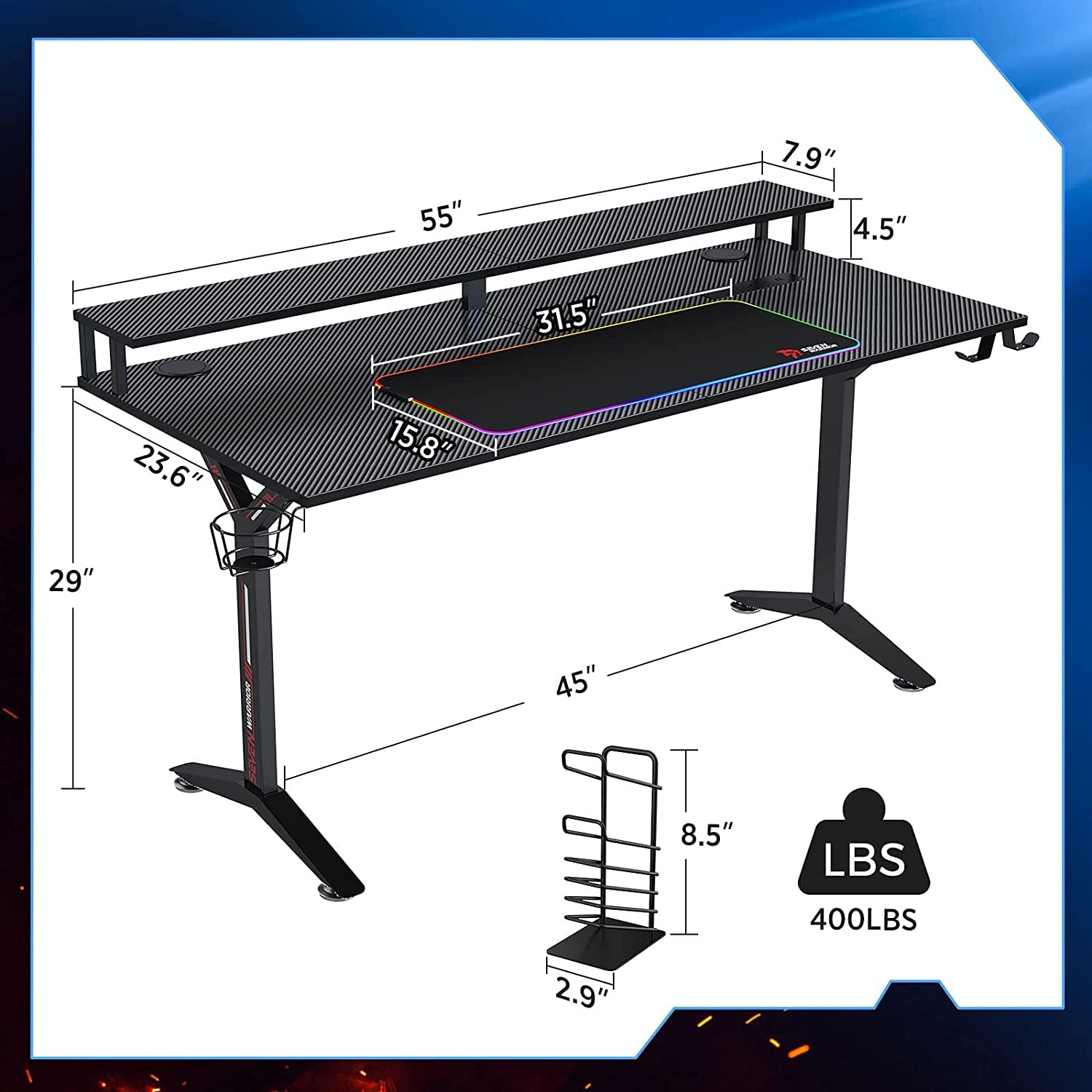 Ergonomic Gaming Table with Monitor Stand