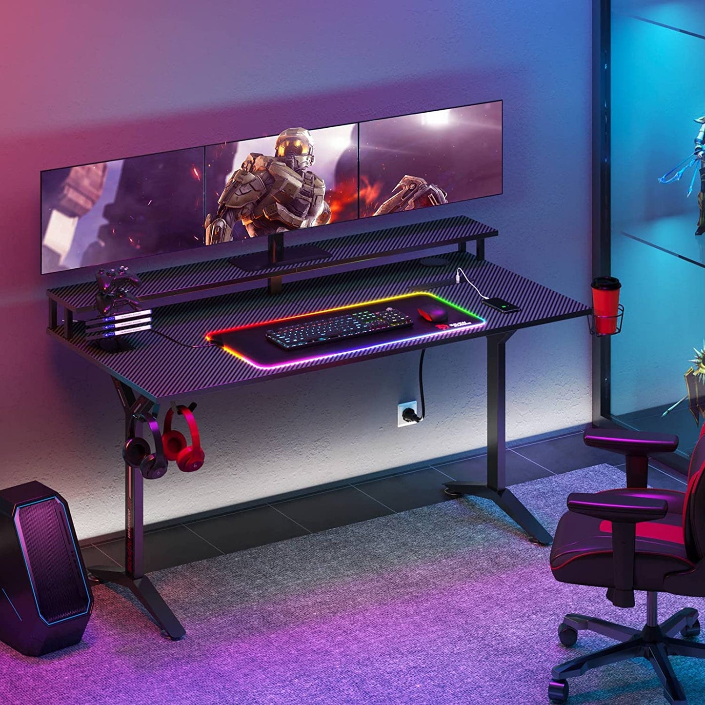 Ergonomic Gaming Table with Monitor Stand