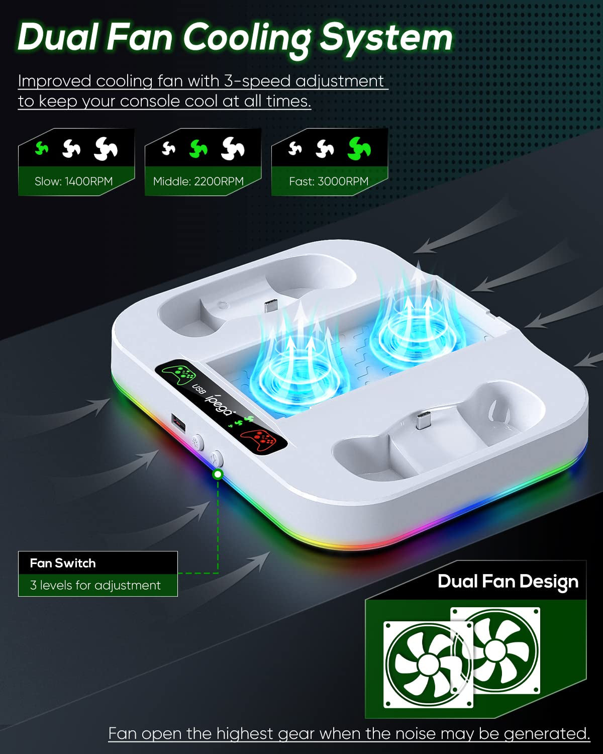 RGB Cooling Charger Dock for Xbox Series S